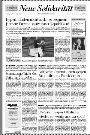 Die aktuelle Ausgabe der Neuen Solidarit&auml;t